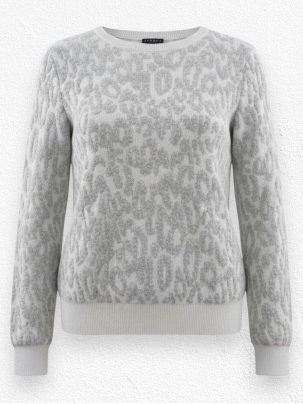 Theory Light Gray Leopard Print Crewneck Sweater